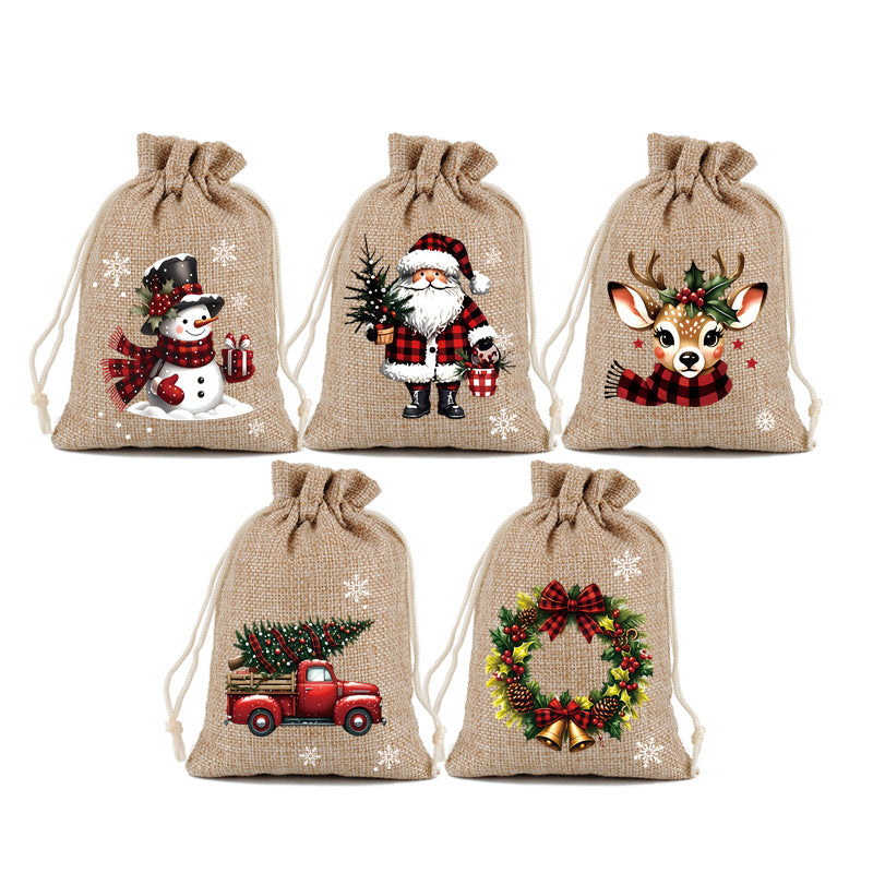 🎁 50% KORTING – KOOP 1, KRIJG 5! Kerstcadeauzakjes met Schattige Prints | Herbruikbaar & Scheurvast | Met Koordsluiting voor Snoep, Sieraden & Kleine Cadeautjes