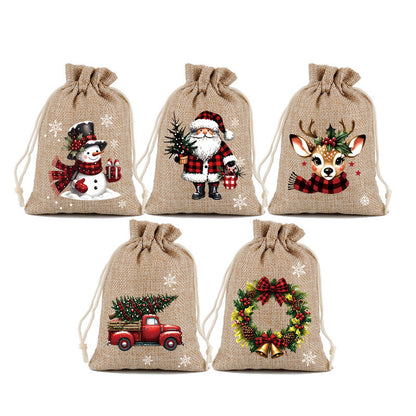 🎁 50% KORTING – KOOP 1, KRIJG 5! Kerstcadeauzakjes met Schattige Prints | Herbruikbaar & Scheurvast | Met Koordsluiting voor Snoep, Sieraden & Kleine Cadeautjes