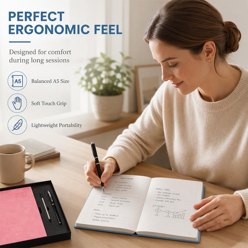 ❄️Zomerfresh 50% Korting!📅2027 Minimalistische A5 Dagplanner – 365 Dagen Agenda met PU-cover, Lay-Flat Binding en Schrijfvriendelijk Papier