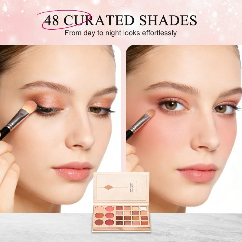 ⏳ Tijdelijke aanbieding⏳ 💄✨ Uitklapbaar 48-Kleuren Make-upboek – Oogschaduw, Blush, Highlighter & Lipmake-up in Eén