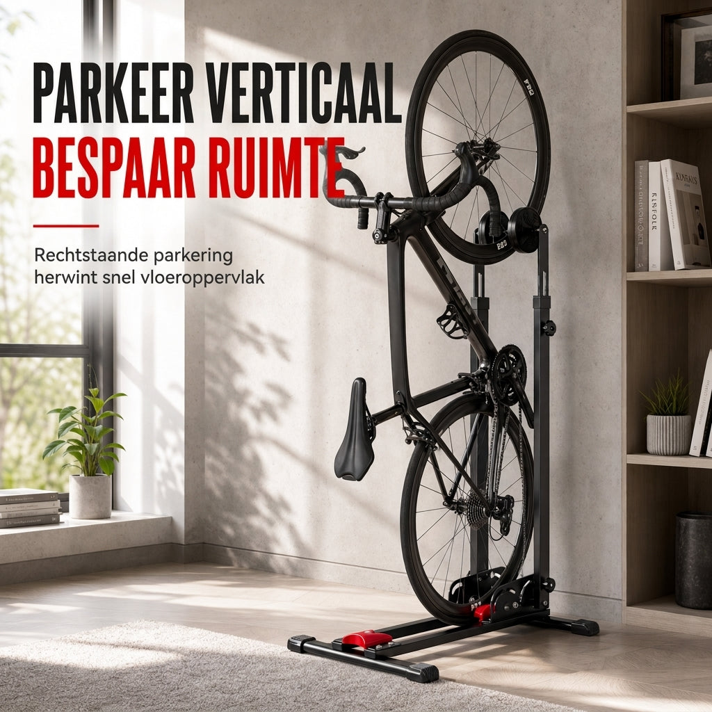 Opvouwbare fietsparkeerstandaard voor op de vloer, met dubbele paal en U-vorm, fietsendisplayrek voor racefietsen en mountainbikes