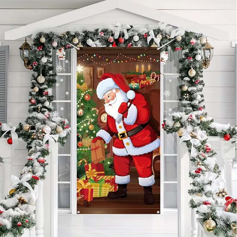 🎄 2+1 GRATIS – Kerstdeurdecoratie met Kerstman & Sneeuwpop – Feestelijke Prints, Kleurvast Polyester & Makkelijk Op Te Hangen