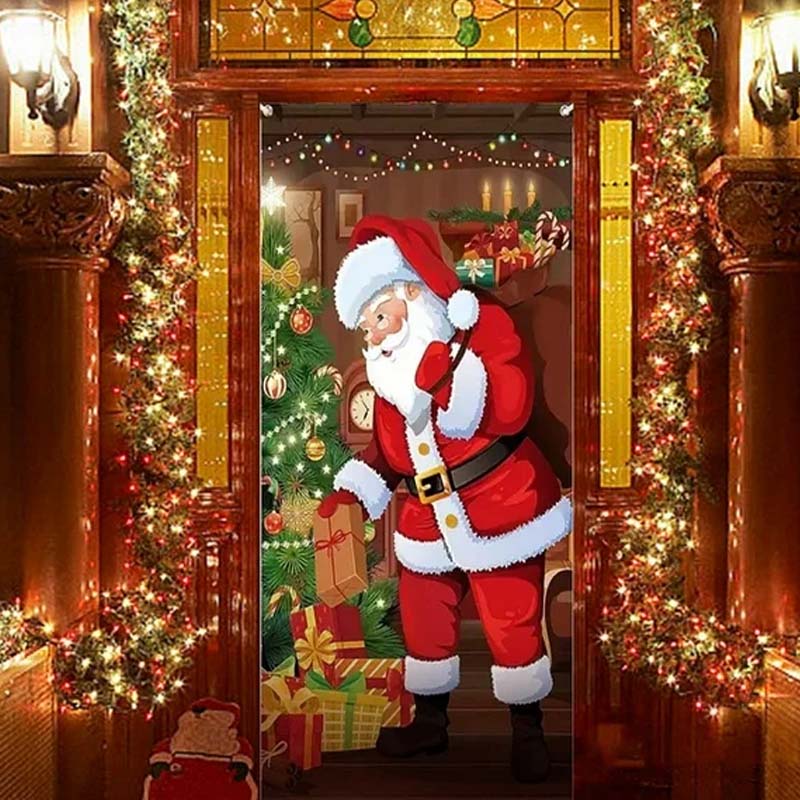 🎄 2+1 GRATIS – Kerstdeurdecoratie met Kerstman & Sneeuwpop – Feestelijke Prints, Kleurvast Polyester & Makkelijk Op Te Hangen