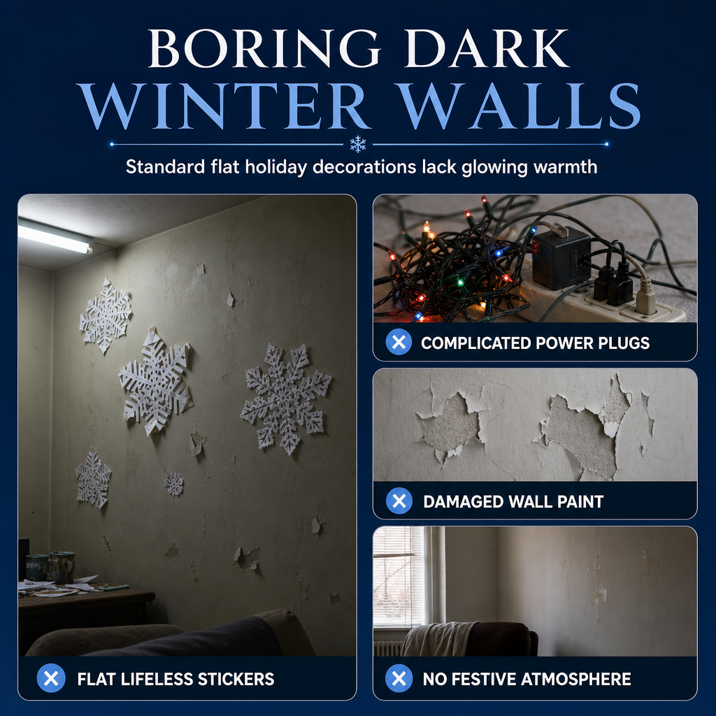 💥🎁 Van gewone kamer naar betoverende winterse sfeer – deze glow-in-the-dark sneeuwvlokstickers met zilveren glitter en blauwgroen licht zijn het ultieme kerstcadeau!
