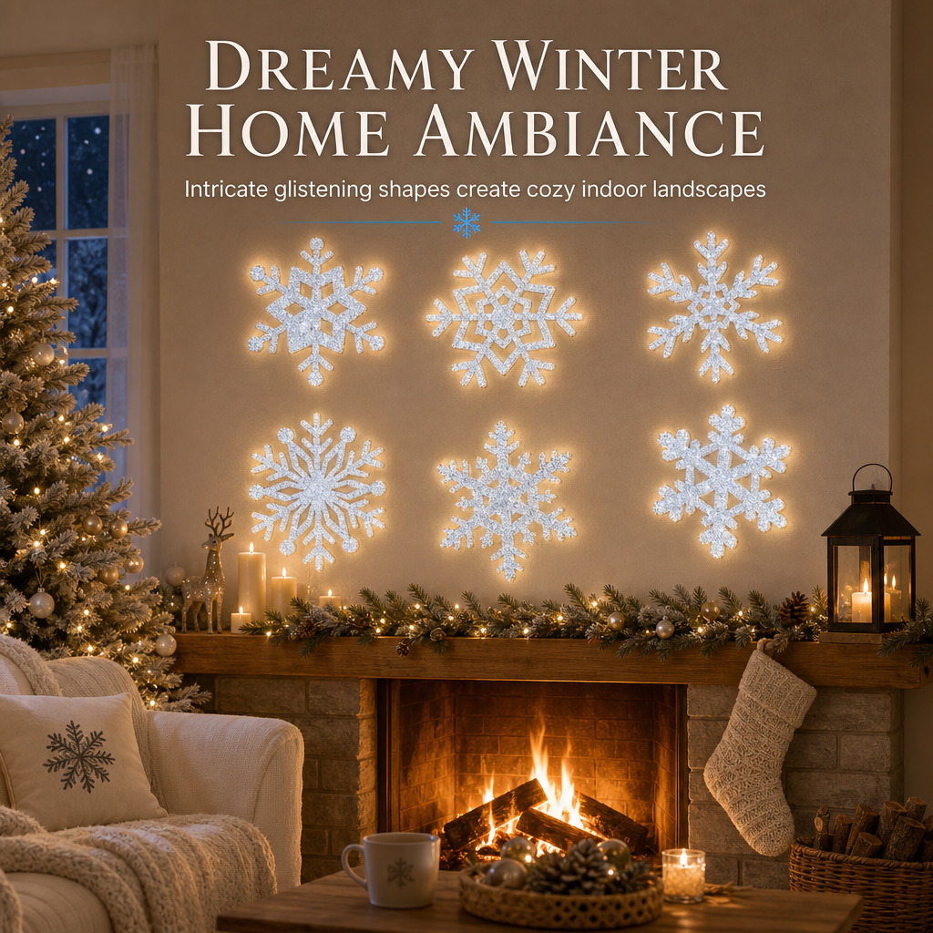 💥🎁 Van gewone kamer naar betoverende winterse sfeer – deze glow-in-the-dark sneeuwvlokstickers met zilveren glitter en blauwgroen licht zijn het ultieme kerstcadeau!