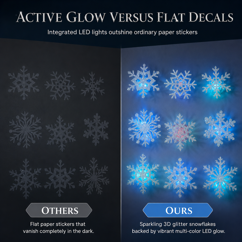 💥🎁 Van gewone kamer naar betoverende winterse sfeer – deze glow-in-the-dark sneeuwvlokstickers met zilveren glitter en blauwgroen licht zijn het ultieme kerstcadeau!