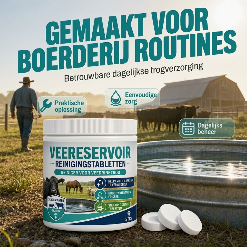 Sneloplossende reinigingstabletten voor veewaterreservoirs