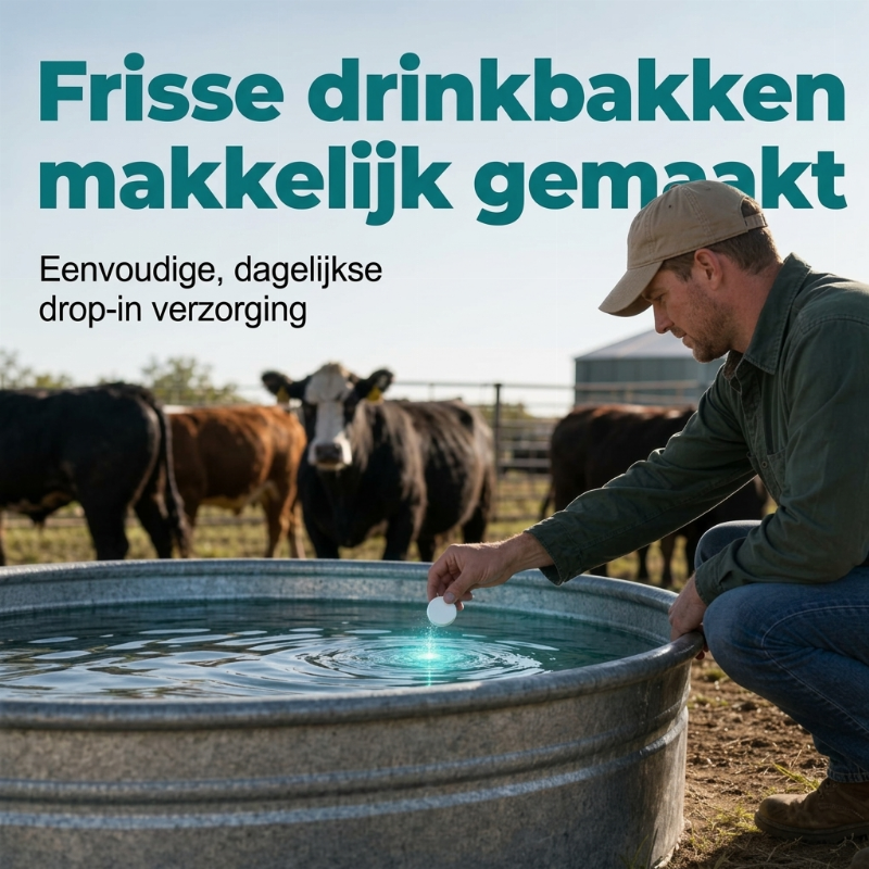 Sneloplossende reinigingstabletten voor veewaterreservoirs