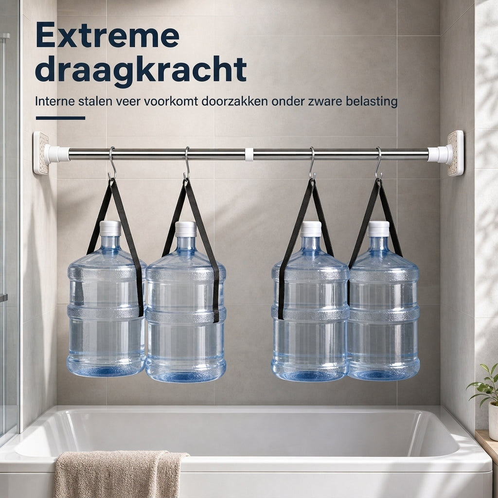 Rechte telescopische douchegordijnroede, zonder boren, verstelbare spangordijnroede voor ramen en droogroede voor kleding, geschikt voor de badkamer