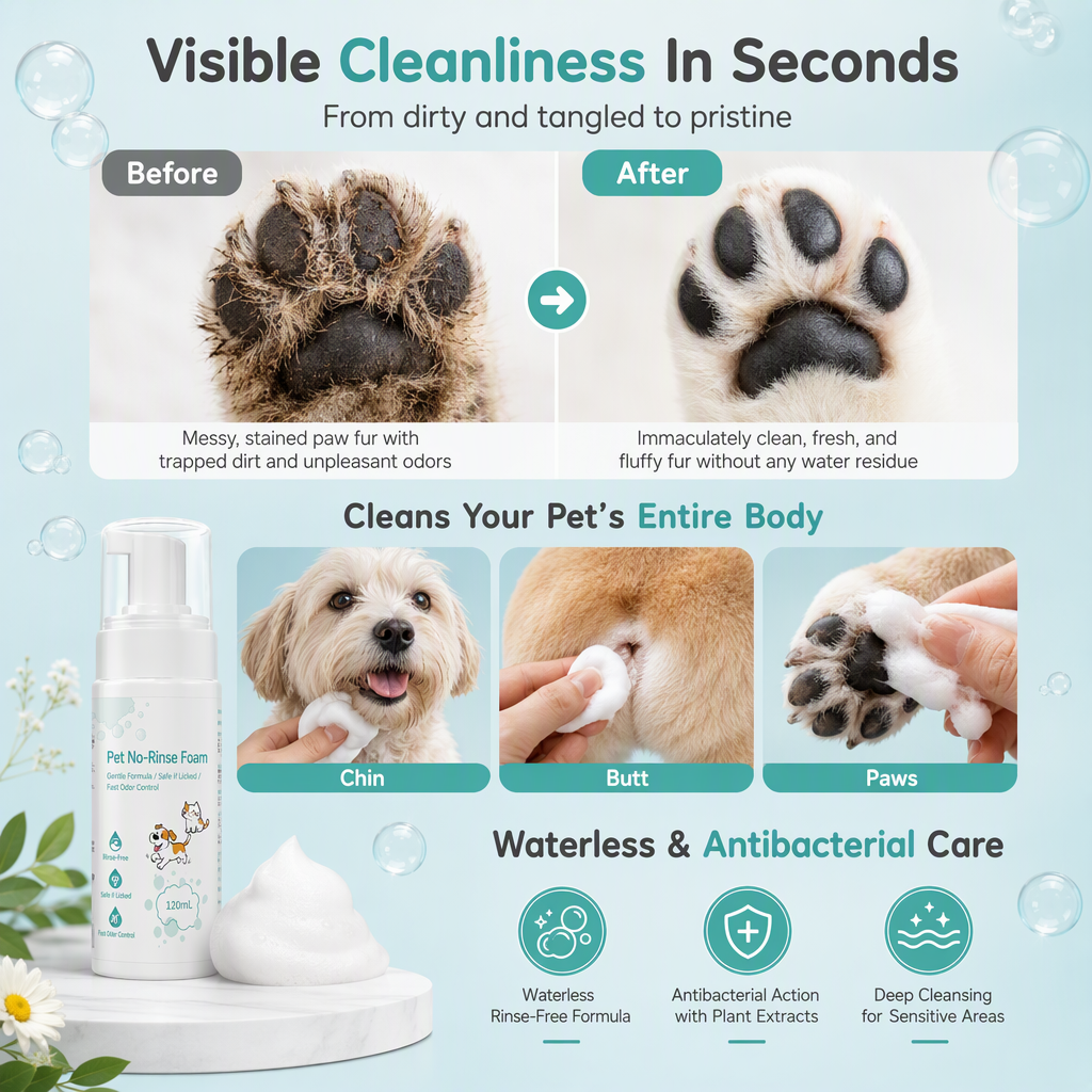 ⏳ Tijdelijke aanbieding⏳ Reinigingsschuim zonder uitspoelen voor katten en honden, 120 ml