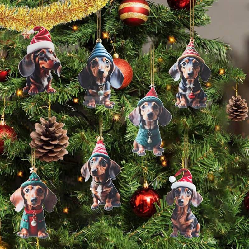 7-delige Kerstboomversiering - Hangende hondenornamenten