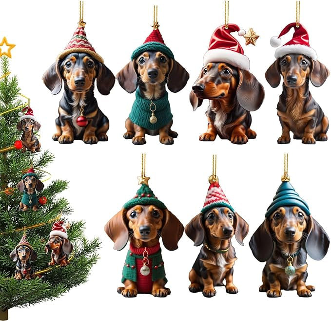 7-delige Kerstboomversiering - Hangende hondenornamenten