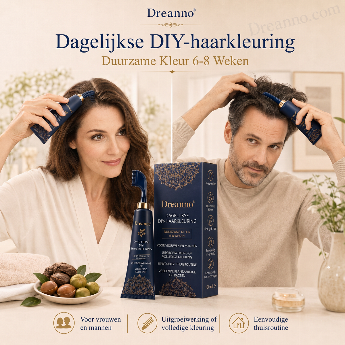 Kruidenhaarkleurkam voor thuisgebruik