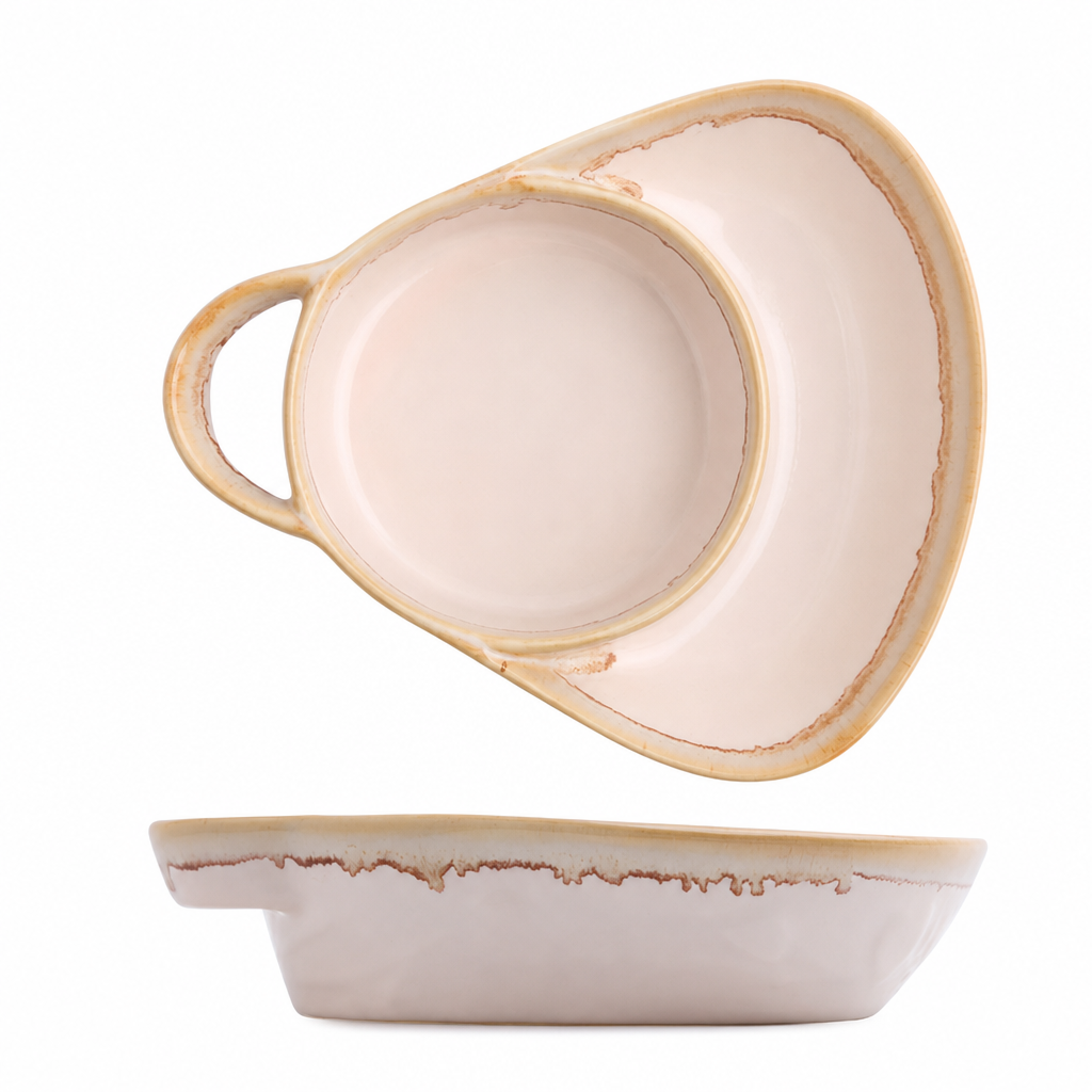 🍽️✨ Retro Keramische Serveerschaal met 2 Vakken – Reliëfdesign, Handgreep