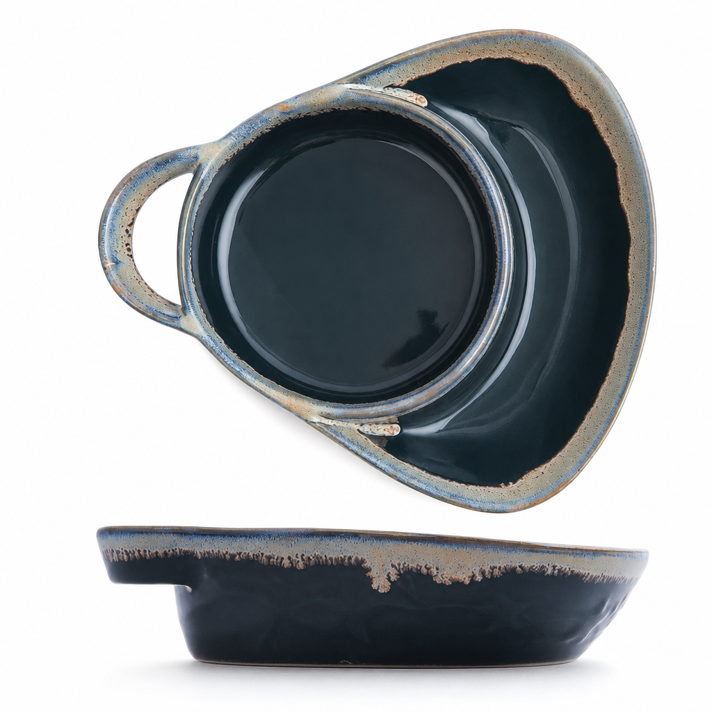 🍽️✨ Retro Keramische Serveerschaal met 2 Vakken – Reliëfdesign, Handgreep