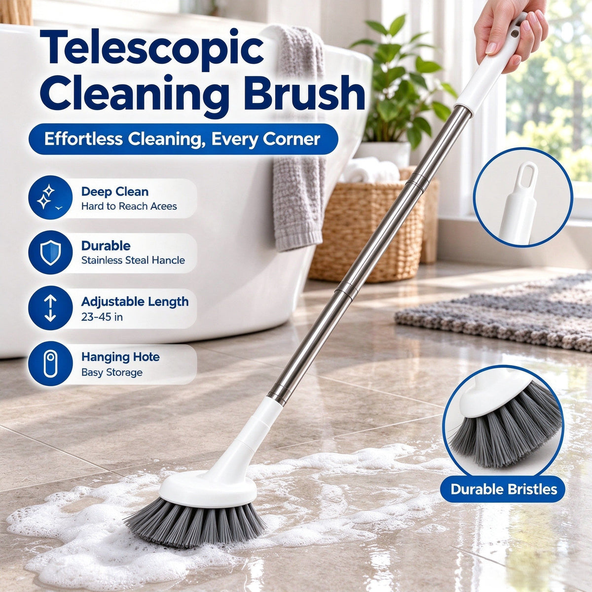 🚽 Nooit meer bukken! Deze telescopische borstel reinigt elke hoek – zelfs achter het toilet. L-vormig, RVS, 38,5-115 cm.