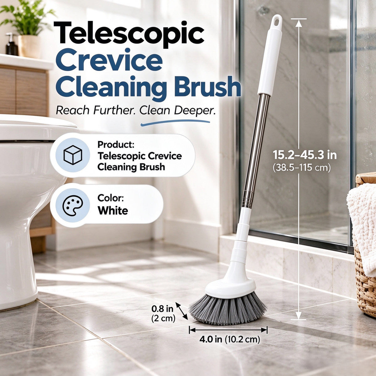 🚽 Nooit meer bukken! Deze telescopische borstel reinigt elke hoek – zelfs achter het toilet. L-vormig, RVS, 38,5-115 cm.