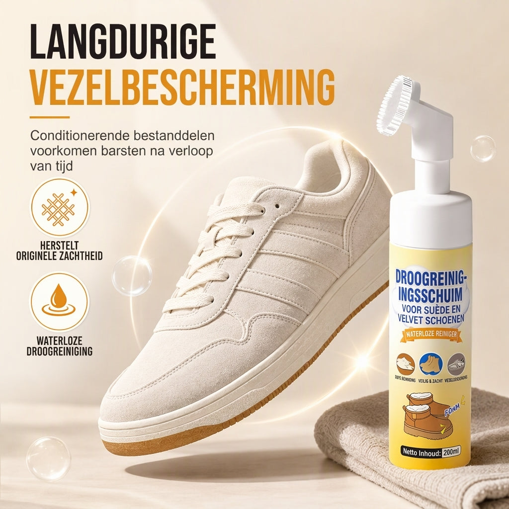 💧 Water maakt suède kapot. Deze droge schuimreiniger niet. Lost olie op, beschermt vezels, incl. siliconenborstel. Voor schoenen & snowboots.