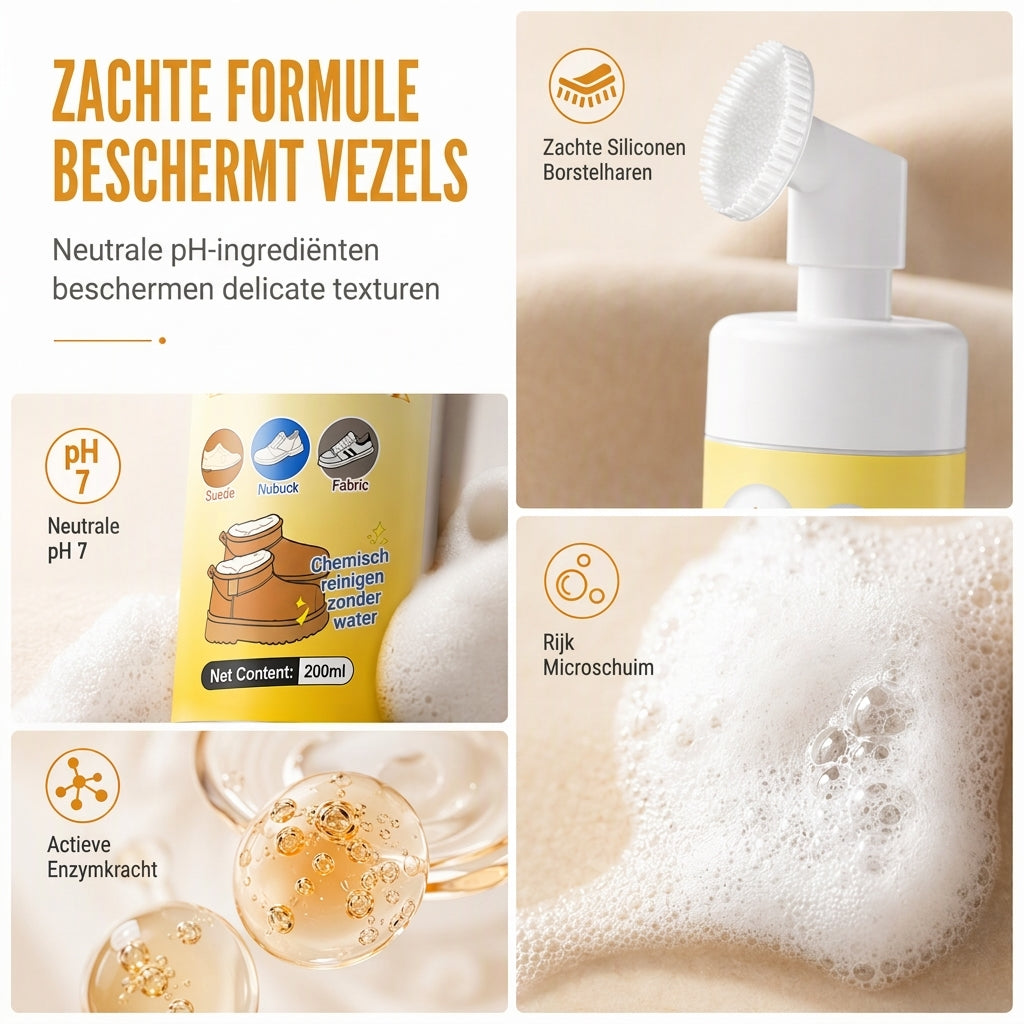 💧 Water maakt suède kapot. Deze droge schuimreiniger niet. Lost olie op, beschermt vezels, incl. siliconenborstel. Voor schoenen & snowboots.
