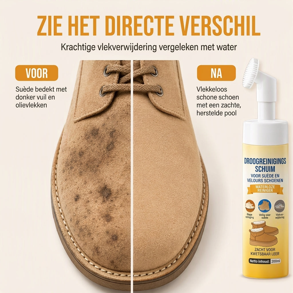 💧 Water maakt suède kapot. Deze droge schuimreiniger niet. Lost olie op, beschermt vezels, incl. siliconenborstel. Voor schoenen & snowboots.