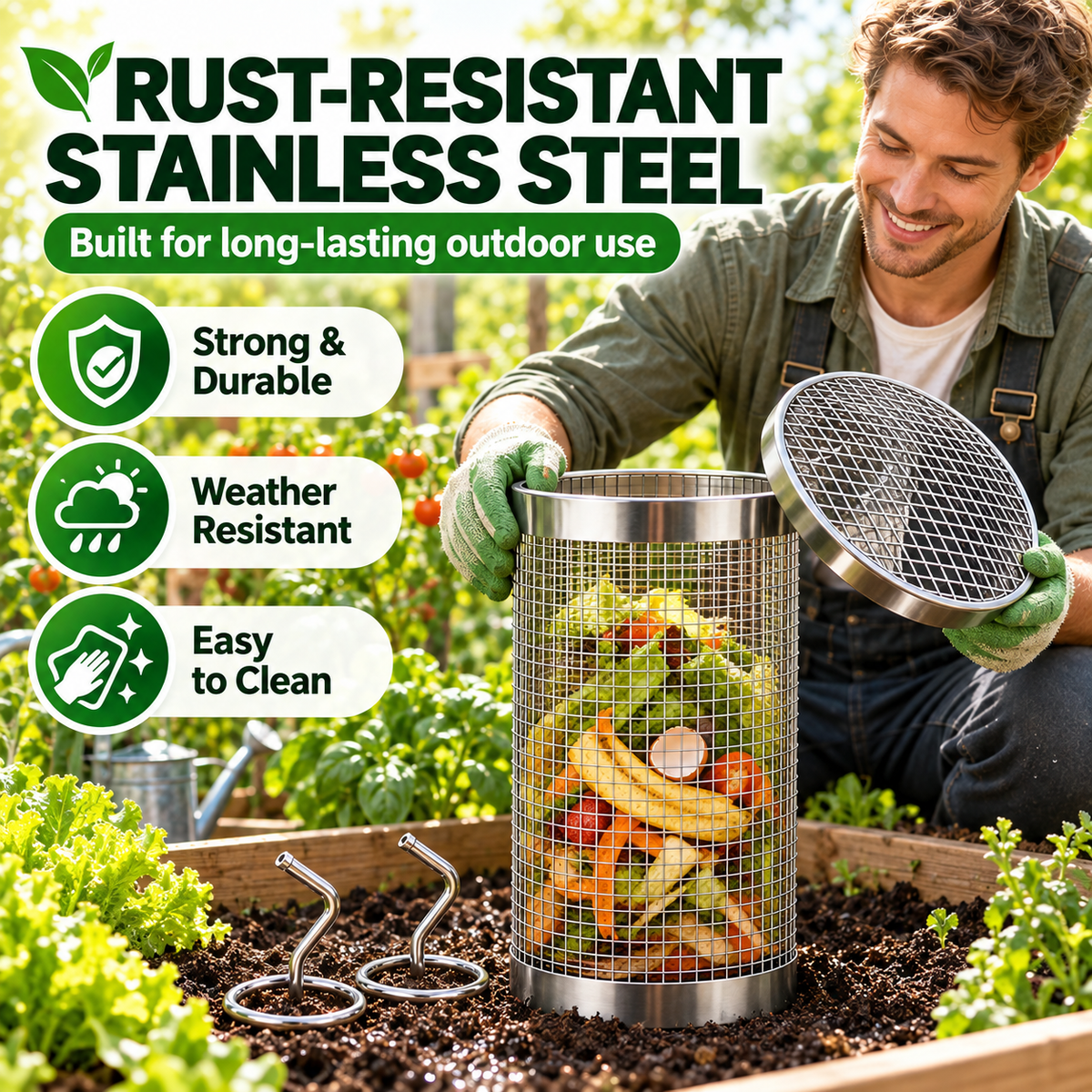 Roestvrijstalen wormencompostbuis voor de tuin