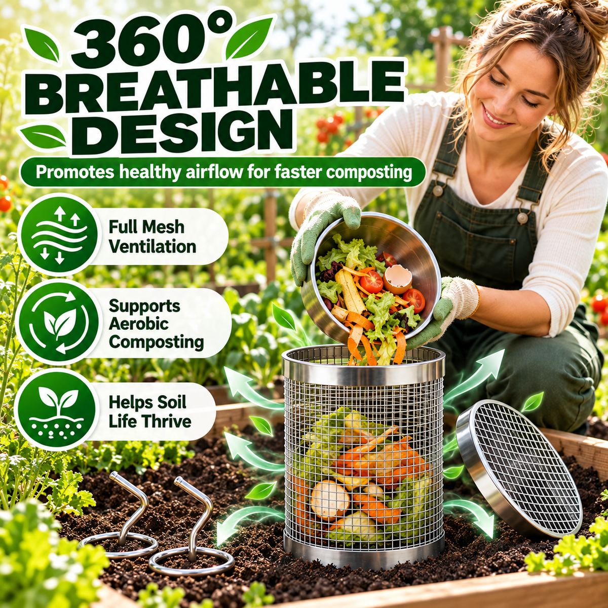 Roestvrijstalen wormencompostbuis voor de tuin