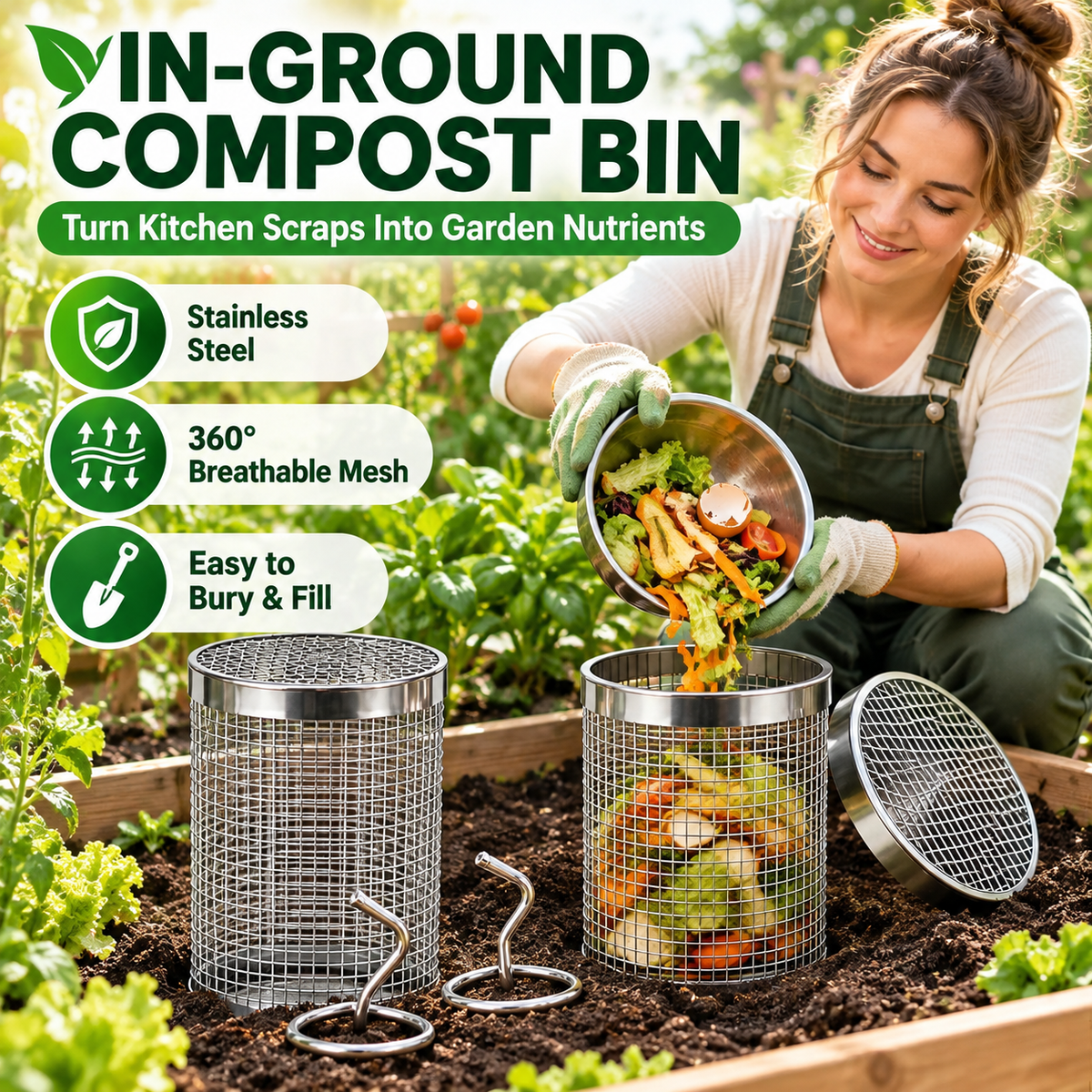 Roestvrijstalen wormencompostbuis voor de tuin