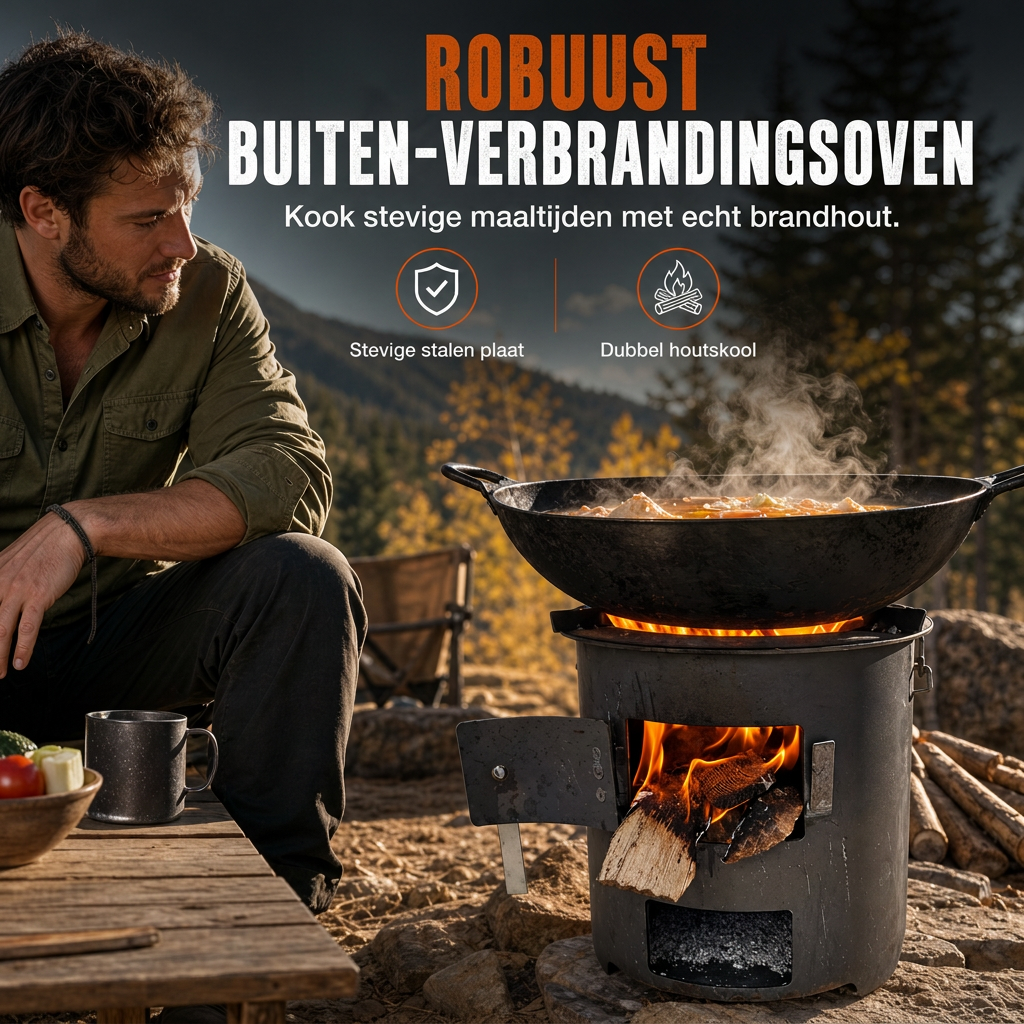 ⏳ Tijdelijke aanbieding⏳ 🎁2026 Nieuw gearriveerd 50% KORTING💥Zware kampeer kachel van koolstofstaal – Hout & Houtskool, Hoge Luchttoevoer, 3-in-1 Kookplaat 🍳
