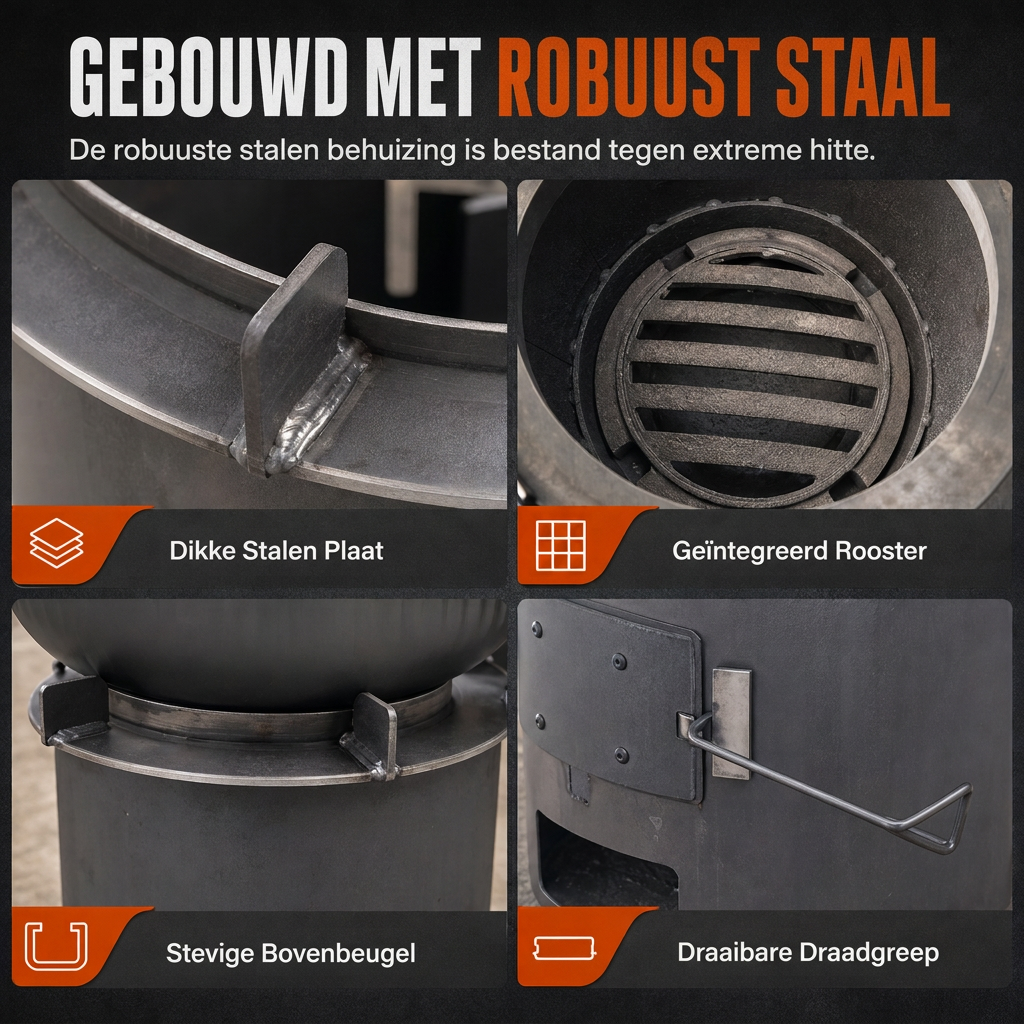 ⏳ Tijdelijke aanbieding⏳ 🎁2026 Nieuw gearriveerd 50% KORTING💥Zware kampeer kachel van koolstofstaal – Hout & Houtskool, Hoge Luchttoevoer, 3-in-1 Kookplaat 🍳