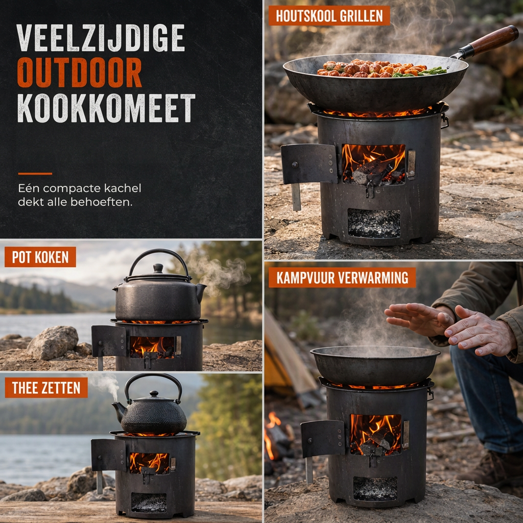 ⏳ Tijdelijke aanbieding⏳ 🎁2026 Nieuw gearriveerd 50% KORTING💥Zware kampeer kachel van koolstofstaal – Hout & Houtskool, Hoge Luchttoevoer, 3-in-1 Kookplaat 🍳