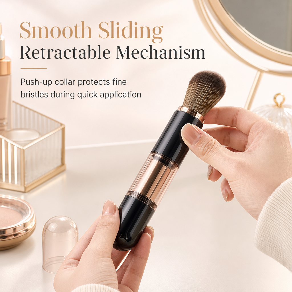 ⏳ Tijdelijke aanbieding⏳ 5 in 1 uitschuifbare make up kwastenset Compacte reiscapsule met poederkwast en siliconen lipkwast In vier kleuren