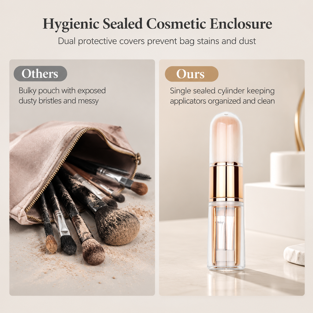 ⏳ Tijdelijke aanbieding⏳ 5 in 1 uitschuifbare make up kwastenset Compacte reiscapsule met poederkwast en siliconen lipkwast In vier kleuren
