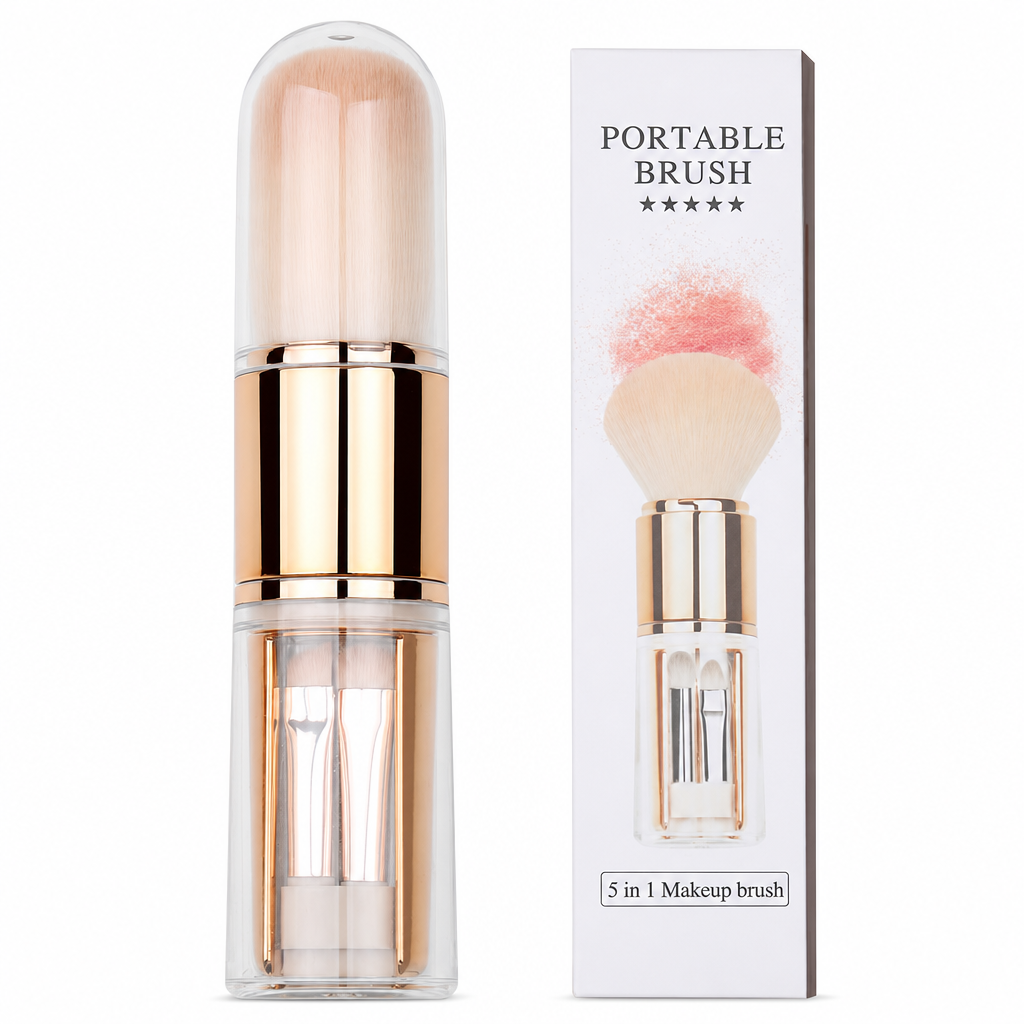 ⏳ Tijdelijke aanbieding⏳ 5 in 1 uitschuifbare make up kwastenset Compacte reiscapsule met poederkwast en siliconen lipkwast In vier kleuren