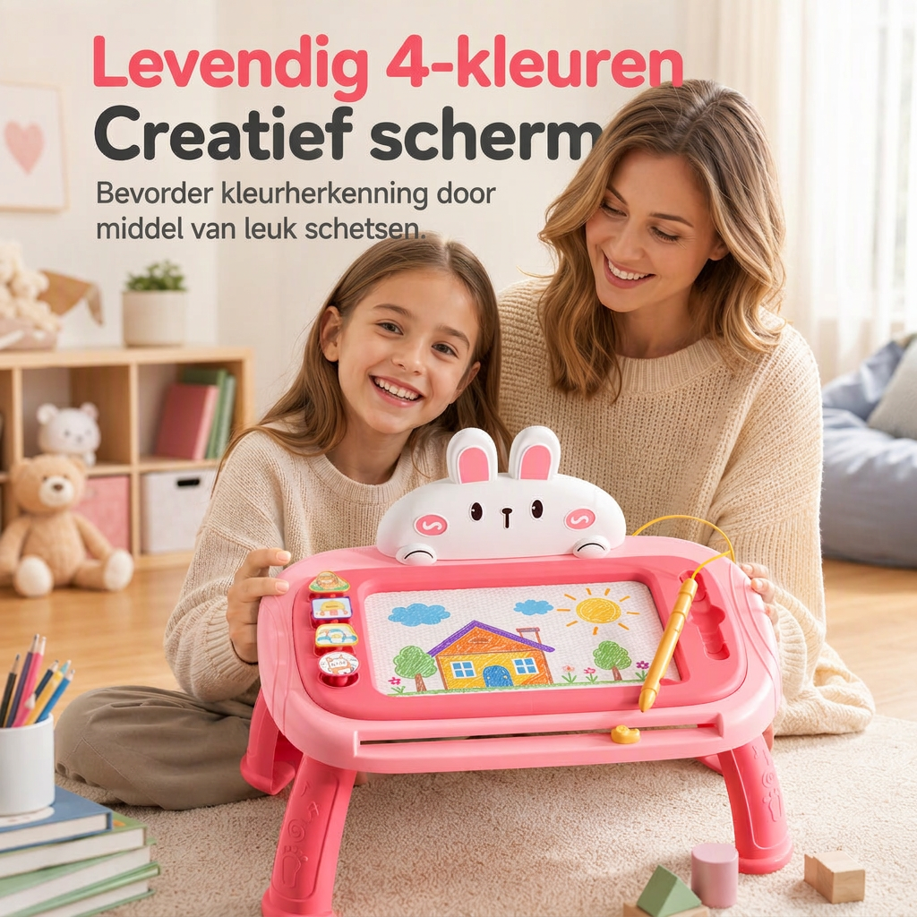 🔥50% korting🎨 Magnetisch Tekentafel voor Kinderen: 4-Kleurig Scherm, Geen Rommel, Ombouwbaar, Veilige Bevestigingskoord