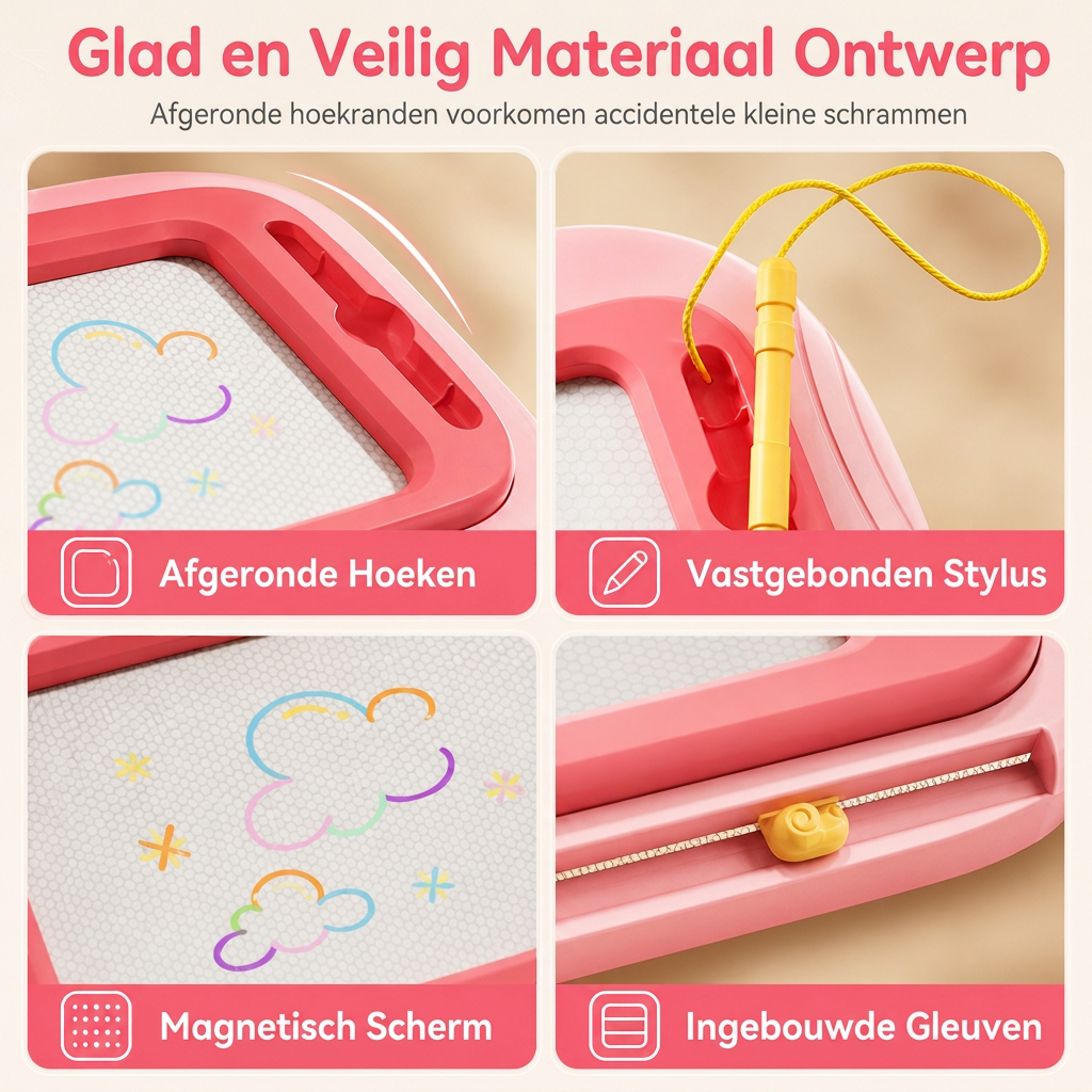 🔥50% korting🎨 Magnetisch Tekentafel voor Kinderen: 4-Kleurig Scherm, Geen Rommel, Ombouwbaar, Veilige Bevestigingskoord