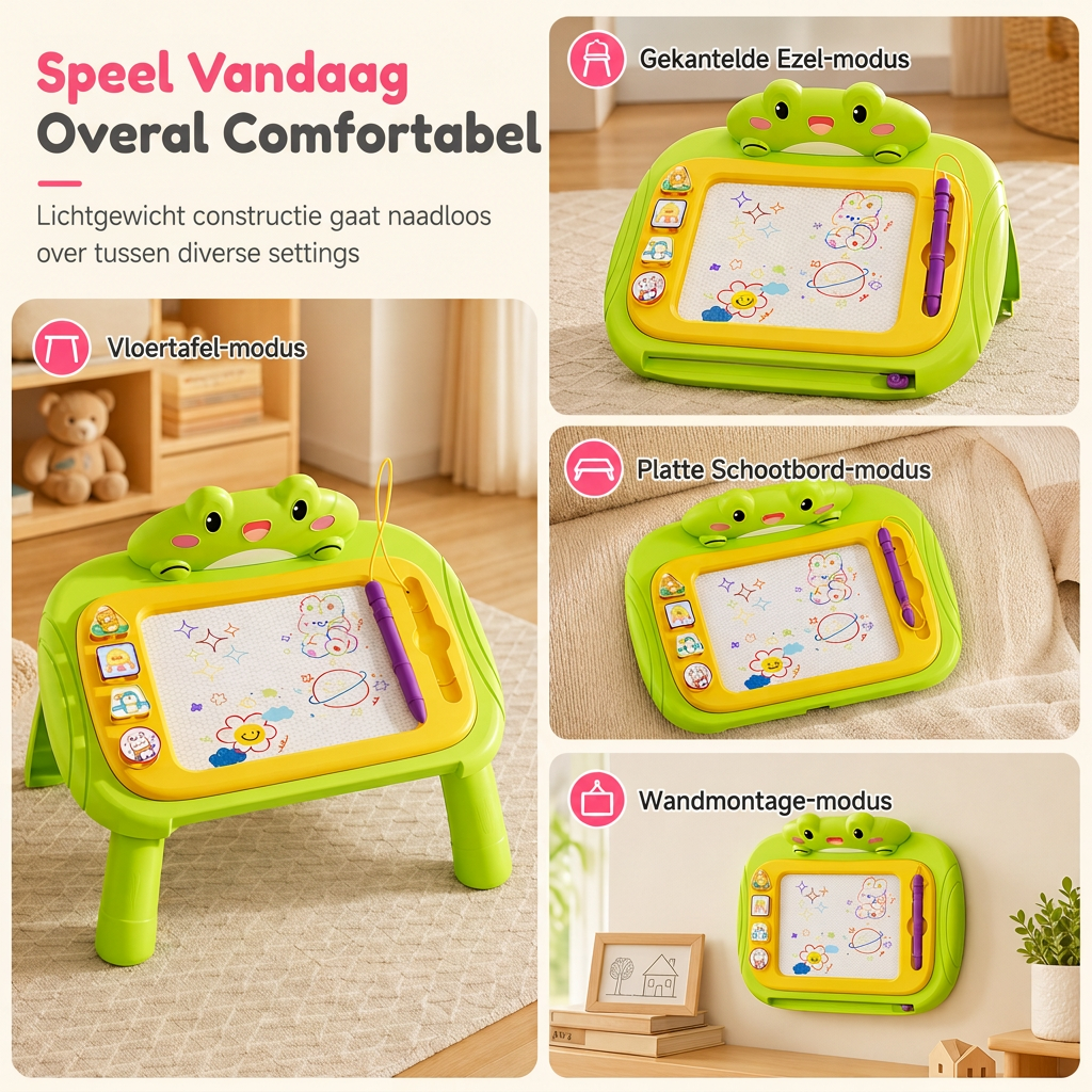 🔥50% korting🎨 Magnetisch Tekentafel voor Kinderen: 4-Kleurig Scherm, Geen Rommel, Ombouwbaar, Veilige Bevestigingskoord