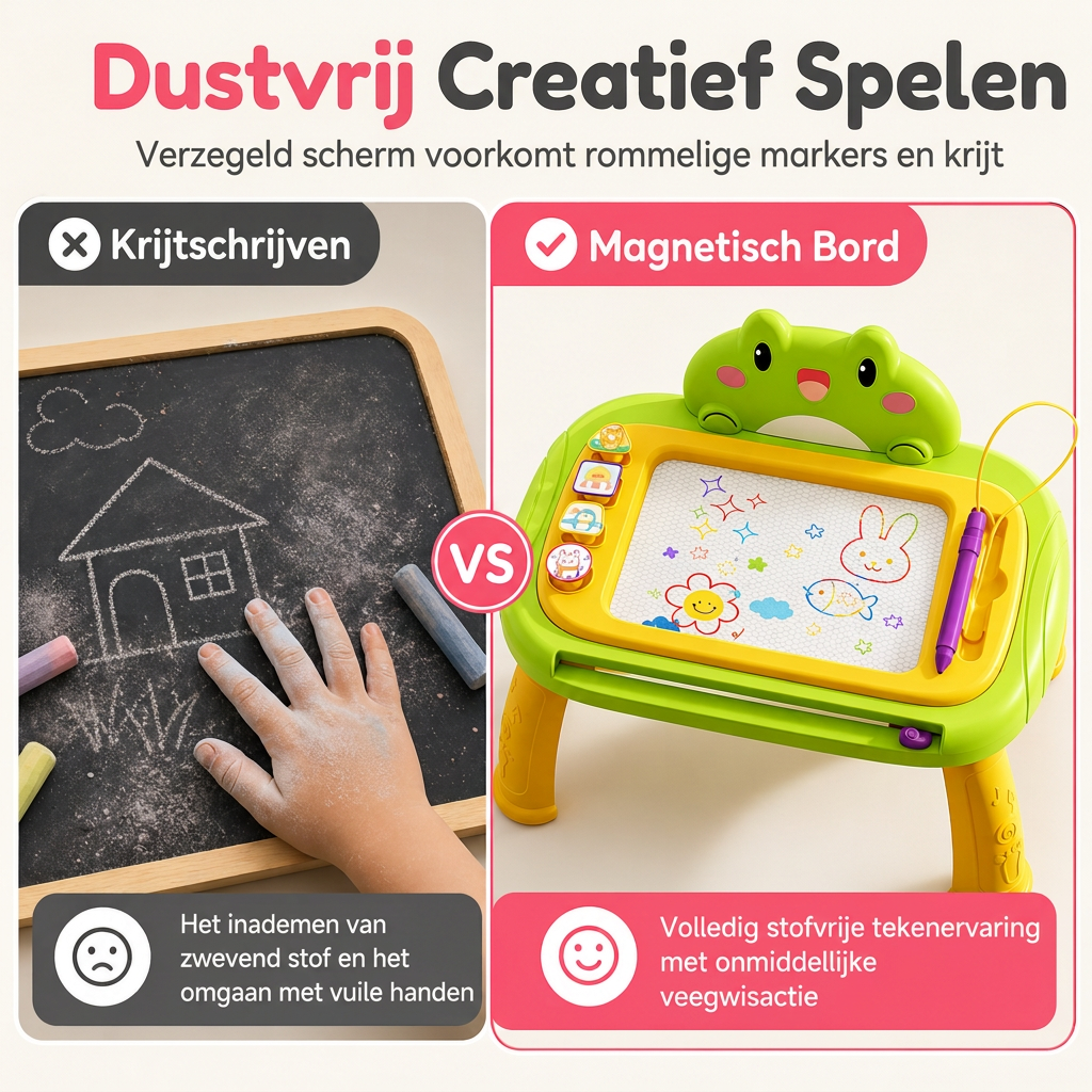 🔥50% korting🎨 Magnetisch Tekentafel voor Kinderen: 4-Kleurig Scherm, Geen Rommel, Ombouwbaar, Veilige Bevestigingskoord