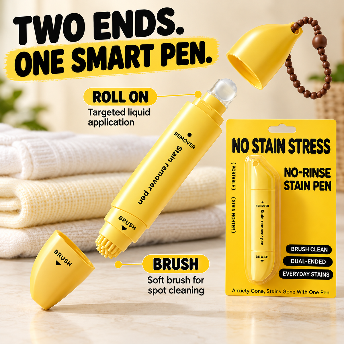 ⏰50% KORTING – LAATSTE KANS⏰ Draagbare Dubbelkoppige Vlekverwijderaar Pen – Rollerbal & Borstel, Watervrij – Verwijdert Make-up, Vet, Koffie & Wijn – 15ml! 🔥