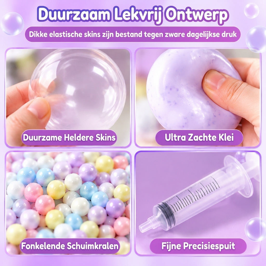 🎁 Het leukste DIY-cadeau: zelf een knijpbal maken met klei en glitter. Lekvrij, herbruikbaar en zonder plakkerige tafel – uren knijpplezier voor kinderen vanaf 6 jaar.