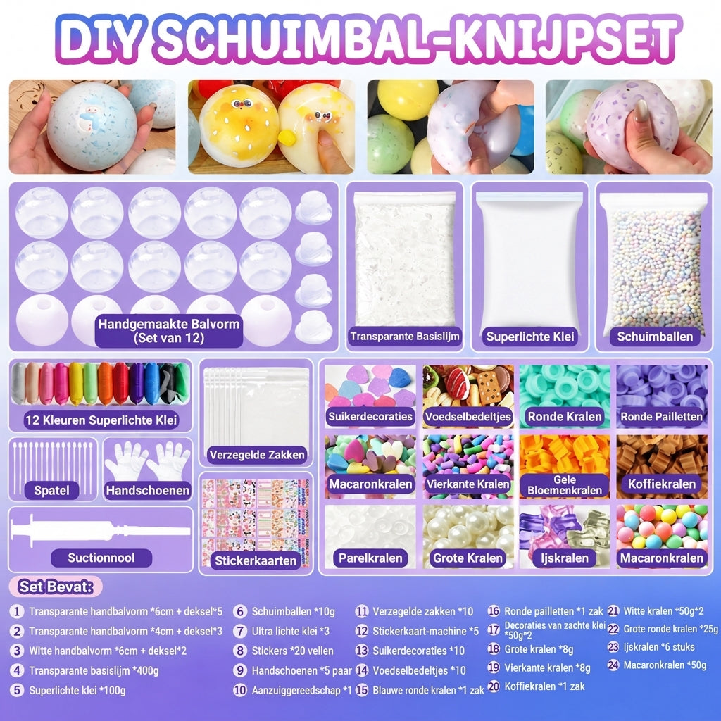 🎁 Het leukste DIY-cadeau: zelf een knijpbal maken met klei en glitter. Lekvrij, herbruikbaar en zonder plakkerige tafel – uren knijpplezier voor kinderen vanaf 6 jaar.