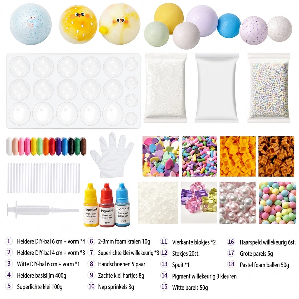 🎁 Het leukste DIY-cadeau: zelf een knijpbal maken met klei en glitter. Lekvrij, herbruikbaar en zonder plakkerige tafel – uren knijpplezier voor kinderen vanaf 6 jaar.
