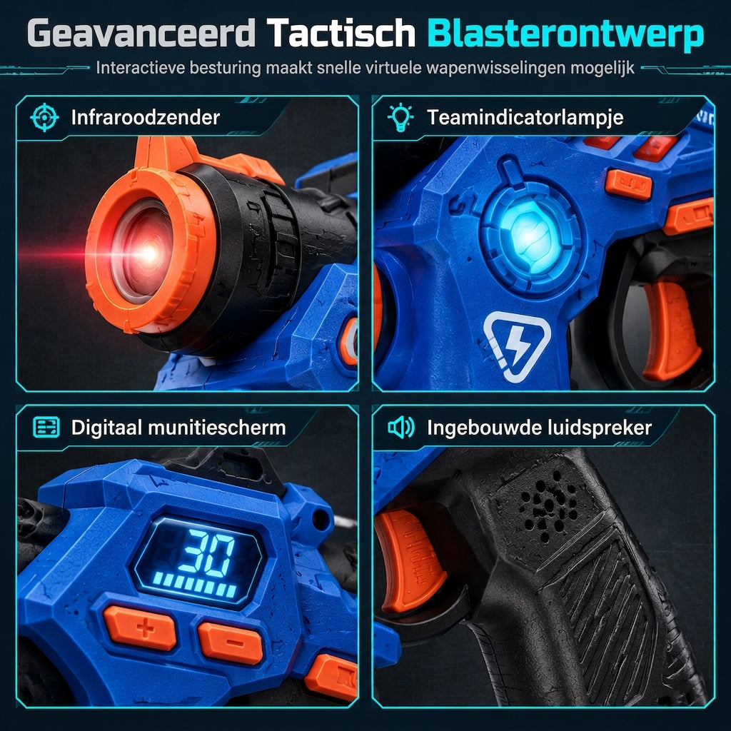 ⏳ Tijdelijke aanbieding⏳ 👾✨ Alsof je in een laserarena staat! 2 mini-pistolen, 1 projector met geluid en licht – voor spannende teamgevechten in huis.