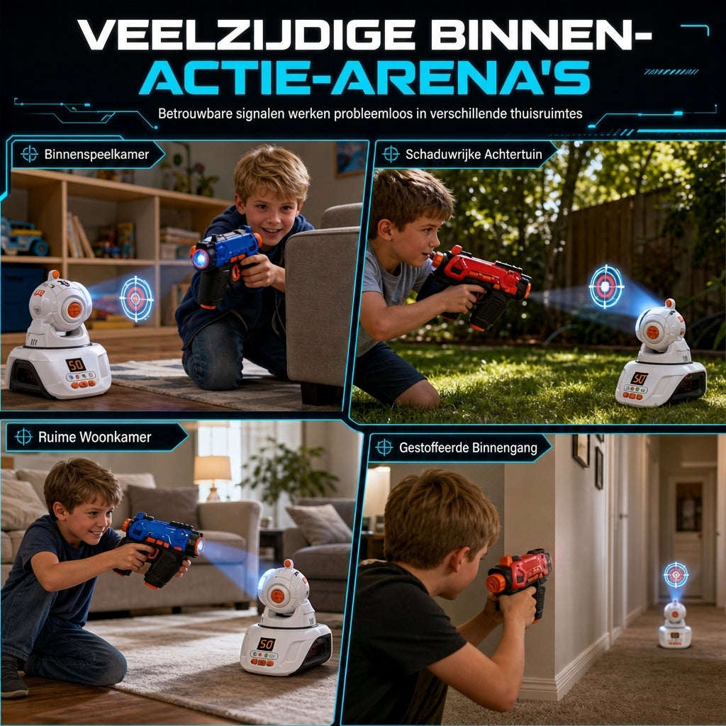 ⏳ Tijdelijke aanbieding⏳ 👾✨ Alsof je in een laserarena staat! 2 mini-pistolen, 1 projector met geluid en licht – voor spannende teamgevechten in huis.