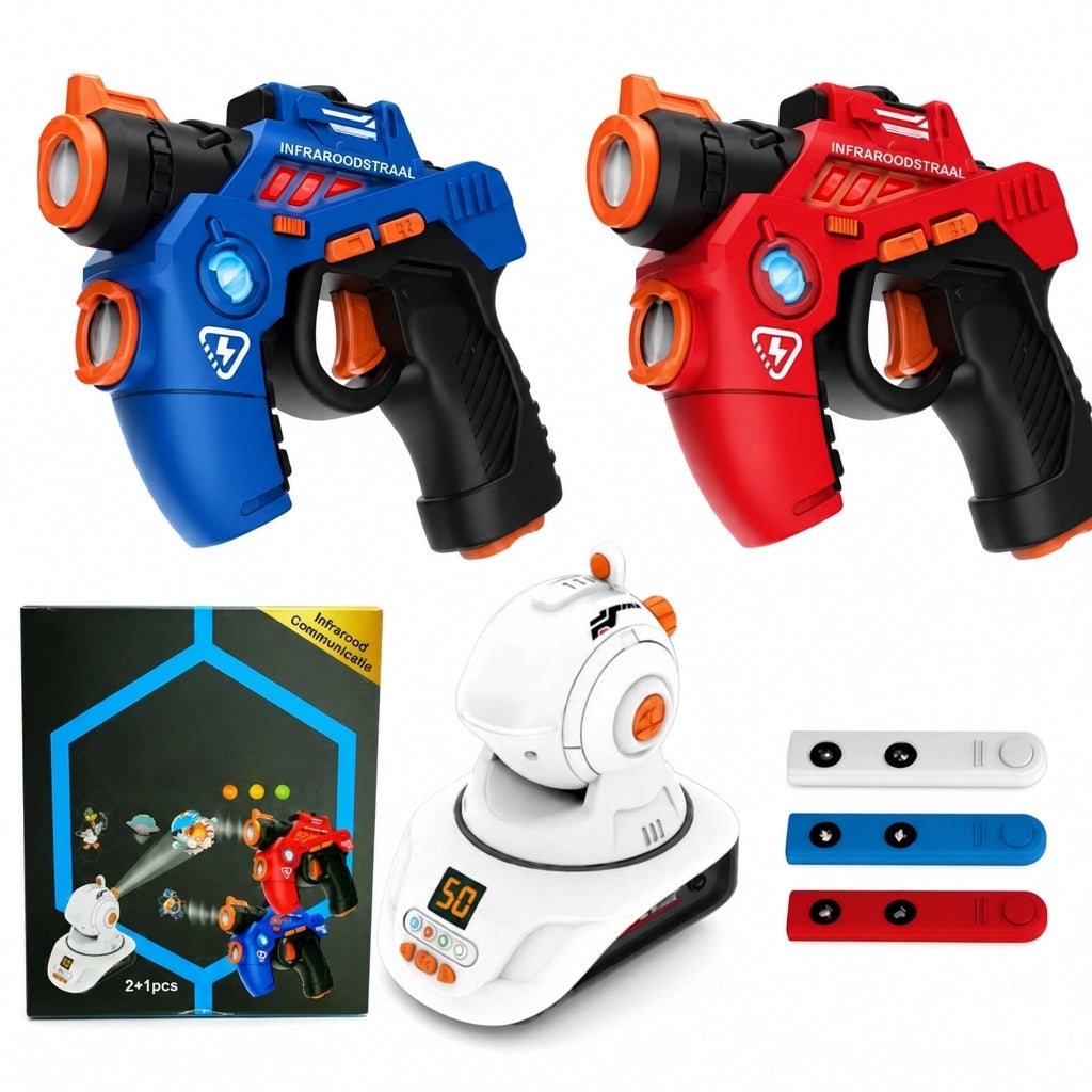⏳ Tijdelijke aanbieding⏳ 👾✨ Alsof je in een laserarena staat! 2 mini-pistolen, 1 projector met geluid en licht – voor spannende teamgevechten in huis.