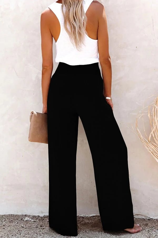 Linnenmix gesmokte broek met hoge taille